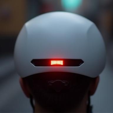 Casque de vélo blanc avec des lumières LED à l'arrière.
