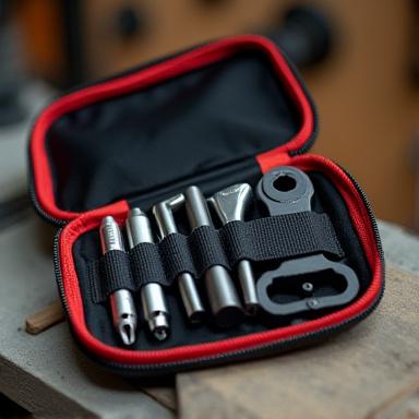 Petite trousse contenant des outils de réparation pour vélo.